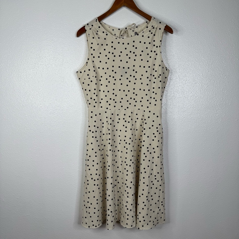 Betabrand Cream and Black Polka Dot Midi Dress